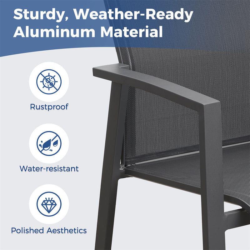 Supfirm Portable Grey Texilene Aluminum Patio Chairs Set Of 6 Metal Dining Chairs With Arms Outdoor