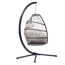 Supfirm Outdoor Patio Wicker Folding Hanging Chair,Rattan Swing Hammock Egg Chair With C Type Bracket , With Cushion And Pillow