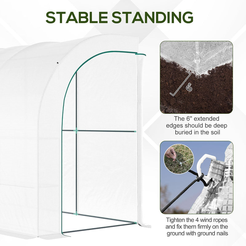 Supfirm 10' x 5' x 7' Lean to Greenhouse, Walk-In Green House, Plant Nursery with 2 Roll-up Doors and Windows, PE Cover and 3 Wire Shelves, White