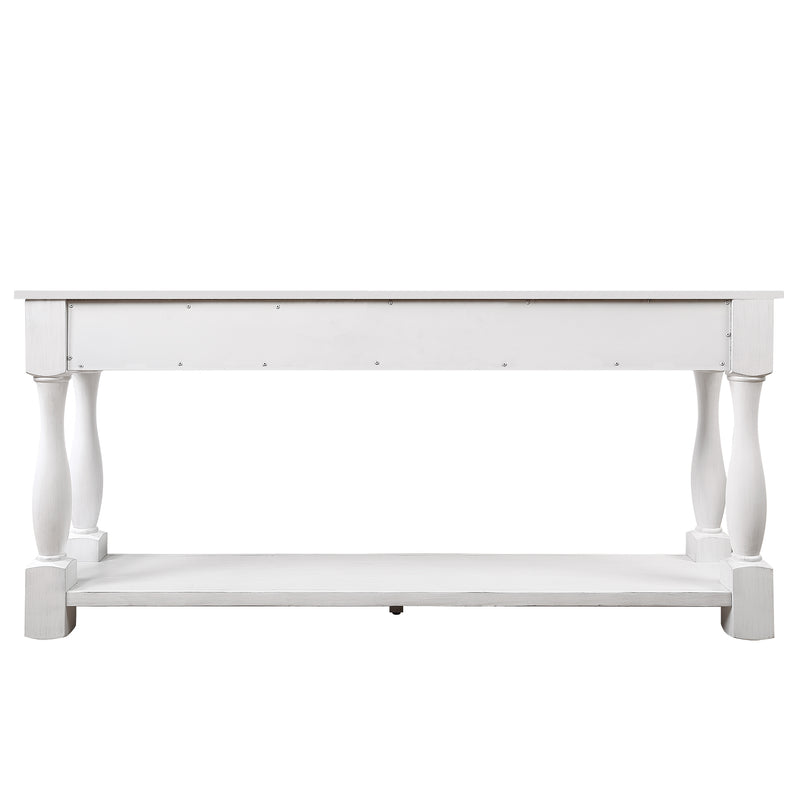 Supfirm 63inch Long Wood Console Table with 3 Drawers and 1 Bottom Shelf for Entryway Hallway Easy Assembly Extra-thick Sofa Table (Antique White)