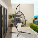 Supfirm Outdoor Garden Rattan Egg Swing Chair Hanging Chair  Light Gray Cushion