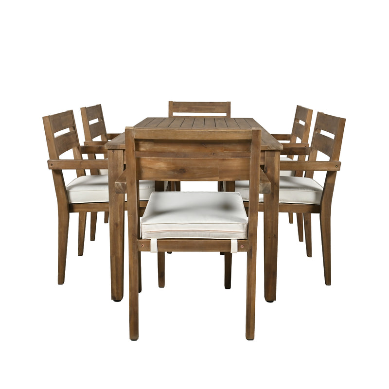 Supfirm U_Style  Acacia Wood Outdoor Dining Table And Chairs Suitable For Patio, Balcony Or Backyard