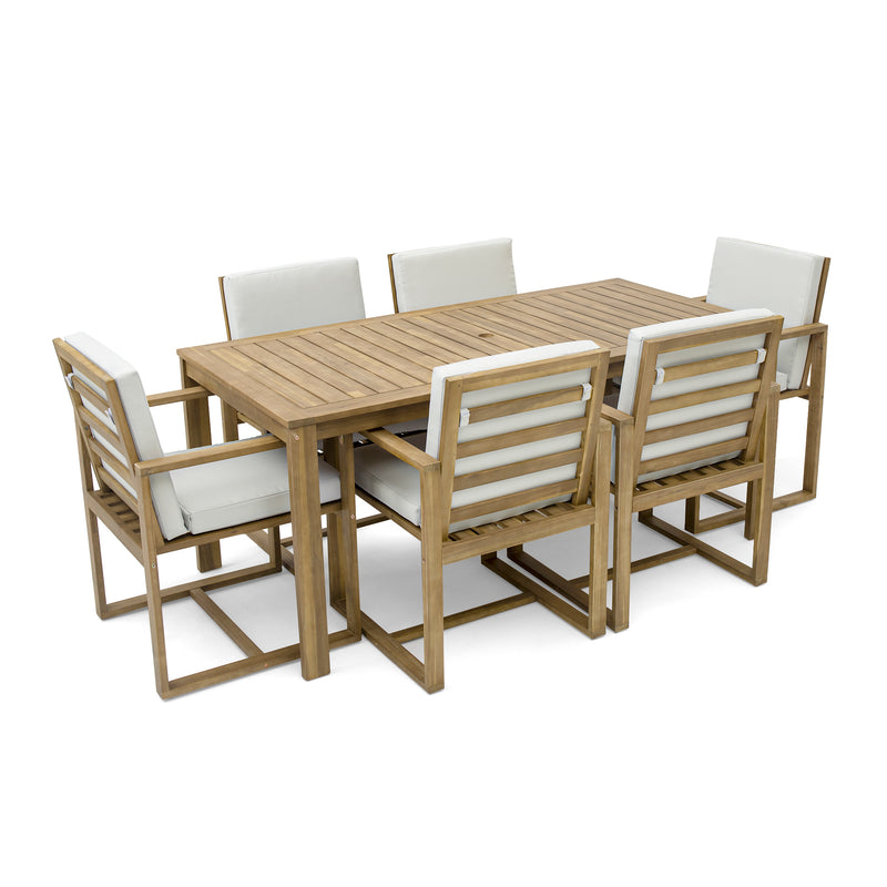 Supfirm Patio Dining Set Outdoor Dining Table and Chair Set with  and Removable Cushions for Patio, Backyard, Garden, Light Teak