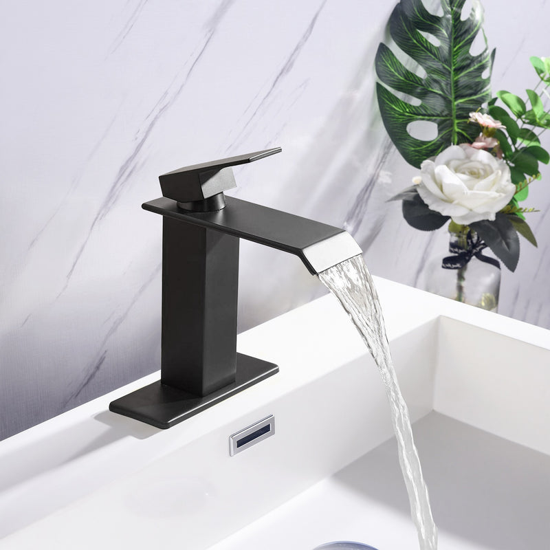 Supfirm Waterfall Spout Bathroom Faucet,Single Handle Bathroom Vanity Sink Faucet