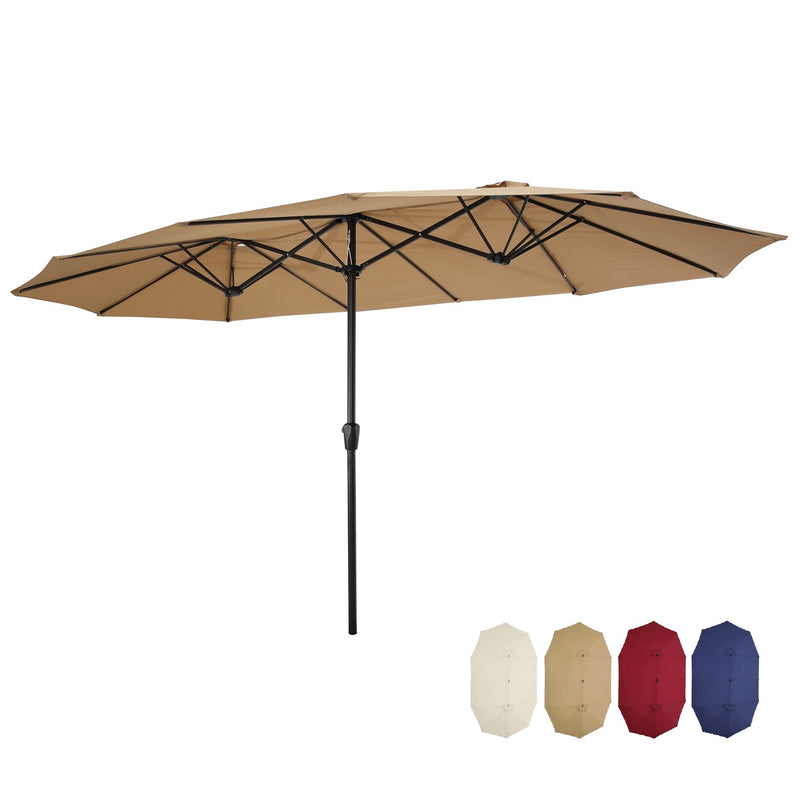 Supfirm 15x9ft Large Double-Sided Rectangular Outdoor Twin Patio Market Umbrella w/Crank- taupe