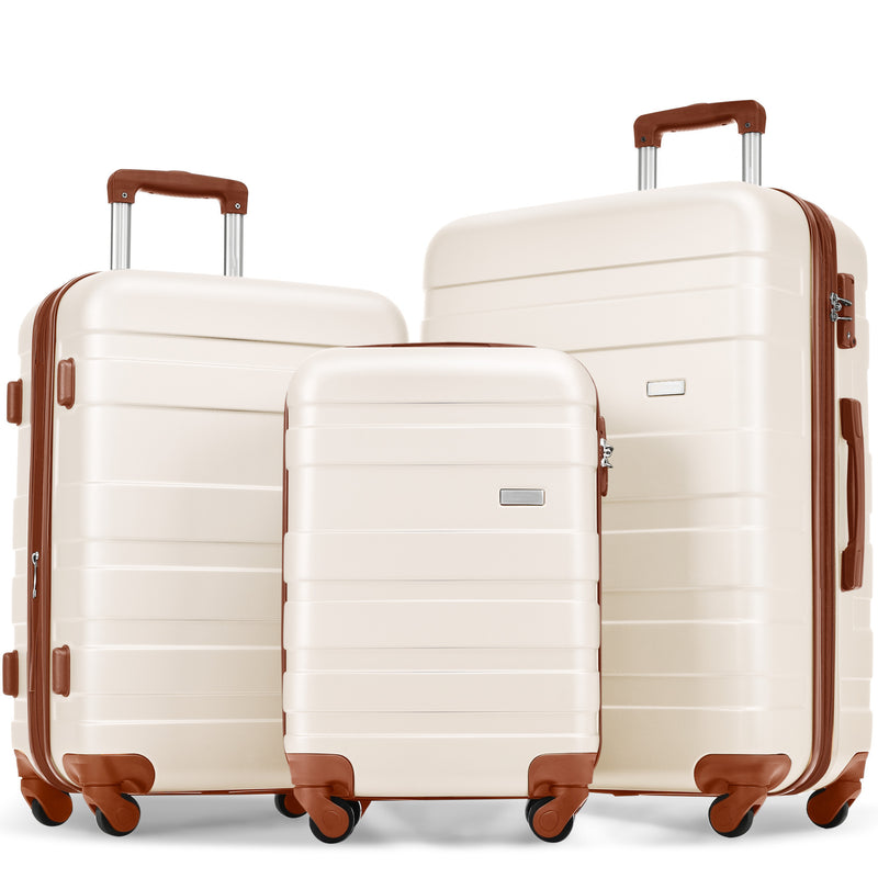 Supfirm Luggage Sets New Model Expandable ABS Hardshell 3pcs Clearance Luggage Hardside Lightweight Durable Suitcase sets Spinner Wheels Suitcase with TSA Lock 20''24''28''(ivory and brown)