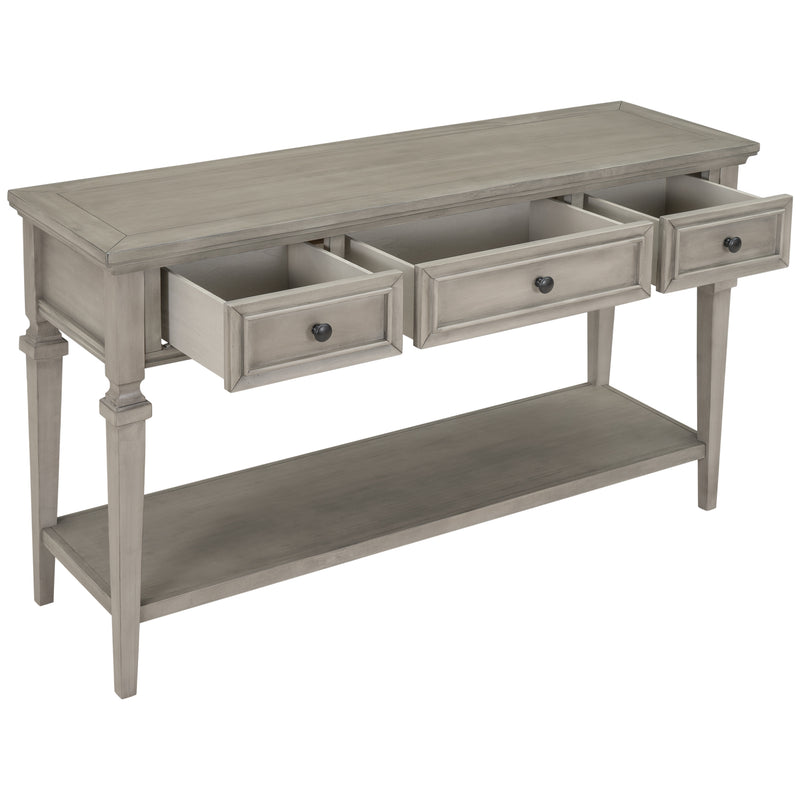 Supfirm TREXM Classic Retro Style Console Table with Three Top Drawers and Open Style Bottom Shelf, Easy Assembly (Gray Wash)