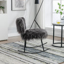 Supfirm 25.2'' Wide Faux Fur Plush Nursery Rocking Chair, Baby Nursing Chair with Metal Rocker, Fluffy Upholstered Glider Chair, Comfy Mid Century Modern Chair for Living Room, Bedroom (Gray)