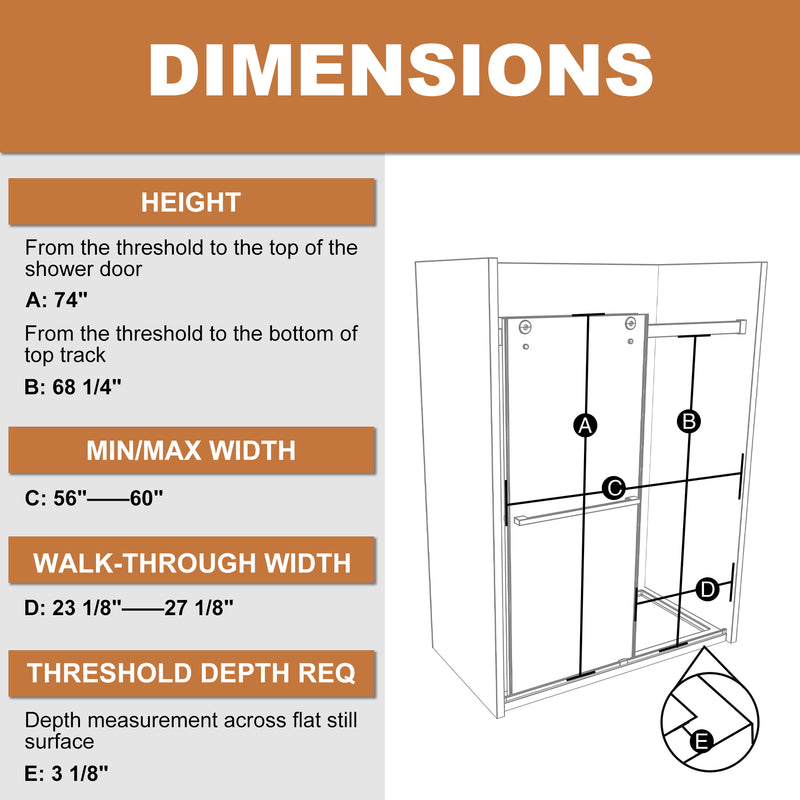 Supfirm 60 in. W x 74 in. H  Shower Door in Matte Black with 5/16 in. (8 mm) Clear Glass