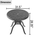 Supfirm Ø31.50-inch Cast  Aluminum Patio Dining Table with Black Frame and Umbrella Hole