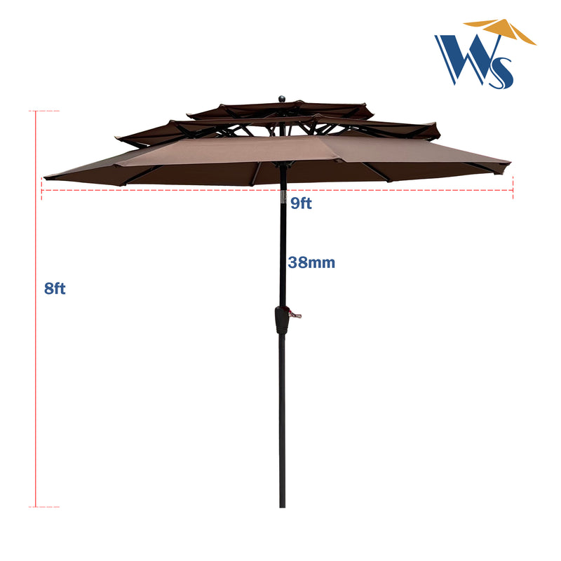 Supfirm 9Ft 3-Tiers Outdoor Patio  Umbrella with Crank and tilt and Wind Vents for Garden Deck  Backyard Pool Shade Outside Deck Swimming Pool