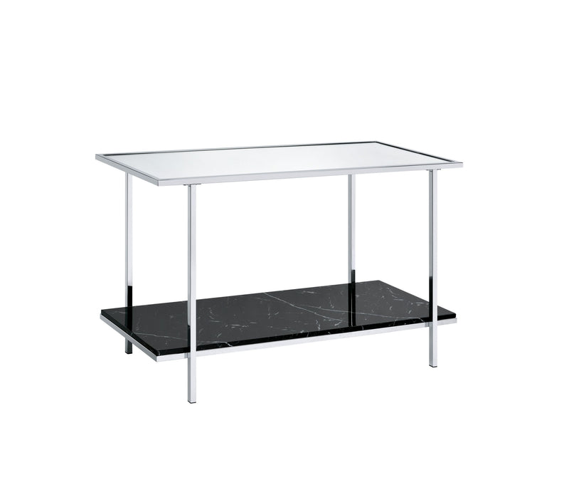 Supfirm ACME Angwin Console Table, Mirrored, Faux Marble & Chrome 90515