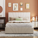 Full size Upholstered Platform bed with a Hydraulic Storage System - Beige - Supfirm