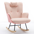 Supfirm 35.5 inch Rocking Chair, Soft Houndstooth Fabric Leather Fabric Rocking Chair for Nursery, Comfy Wingback Glider Rocker with Safe Solid Wood Base for Living Room Bedroom Balcony (pink)