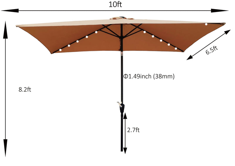 Supfirm 10 x 6.5t Rectangular Patio Solar LED Lighted Outdoor Market Umbrellas with Crank & Push Button Tilt for Garden Shade Outside Swimming Pool