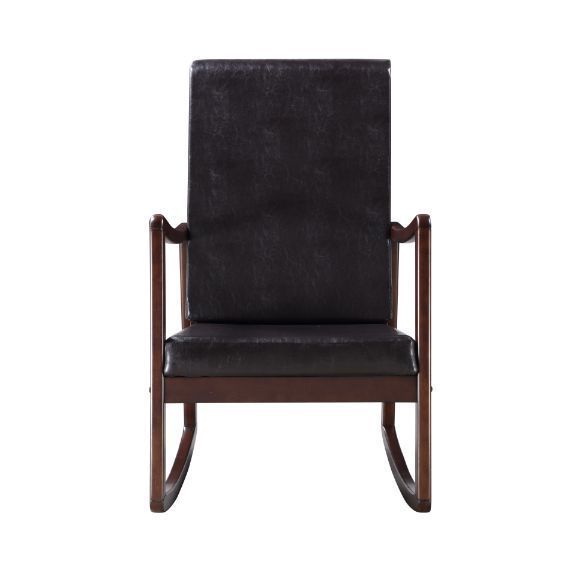 Supfirm ACME Raina Rocking Chair, Dark Brown PU & Espresso Finish 59935