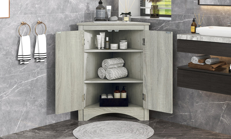 Supfirm Oak Triangle Bathroom Storage Cabinet with Adjustable Shelves, Freestanding Floor Cabinet for Home Kitchen