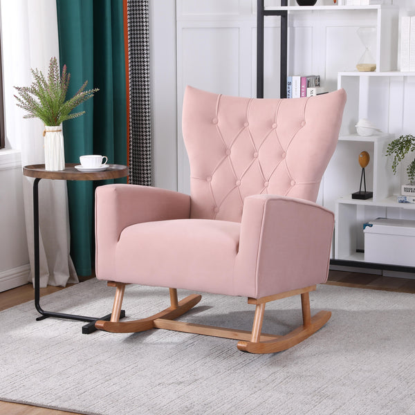 Supfirm Baby Room High Back Rocking Chair Nursery Chair , Comfortable Rocker Fabric Padded Seat ,Modern High Back Armchair