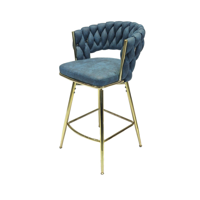 Bar Chair Suede Woven Bar Stool Set of 2,Golden legs Barstools No Adjustable Kitchen Island Seat Chairs,360 Swivel Bar Stools Upholstered Bar Chair Counter Stool Arm Chairs with Back Footrest, (Blue) - Supfirm
