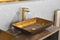 Supfirm 22.25" L -14.25" W -4 1/2" H Glass Rectangular Vessel Bathroom Sink in Gold  Set with gold Faucet and gold Pop Up Drain