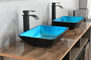 Supfirm 18.125" L -13.0" W -4 1/8" H Handmade Countertop Glass Rectangular Vessel Bathroom Sink Set in Turquoise Finish with Matte Black Single-Handle Single Hole Faucet and Pop Up Drain