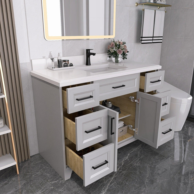 48" Bathroom Vanity with Sink Combo, Modern Undermount Small Single Bathroom Cabinet Set, Includes Countertop & Integrated Sink, Soft Closing Doors & Drawers, Bathroom Dresser Light Gray - Supfirm