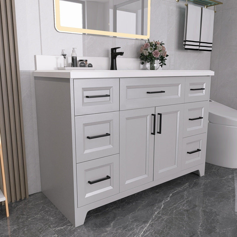 48" Bathroom Vanity with Sink Combo, Modern Undermount Small Single Bathroom Cabinet Set, Includes Countertop & Integrated Sink, Soft Closing Doors & Drawers, Bathroom Dresser Light Gray - Supfirm