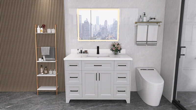 48" Bathroom Vanity with Sink Combo, Modern Undermount Small Single Bathroom Cabinet Set, Includes Countertop & Integrated Sink, Soft Closing Doors & Drawers, Bathroom Dresser Light Gray - Supfirm