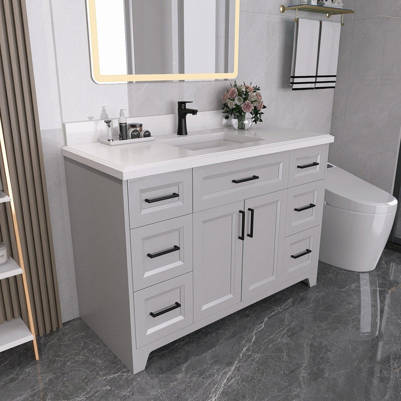 48" Bathroom Vanity with Sink Combo, Modern Undermount Small Single Bathroom Cabinet Set, Includes Countertop & Integrated Sink, Soft Closing Doors & Drawers, Bathroom Dresser Light Gray - Supfirm