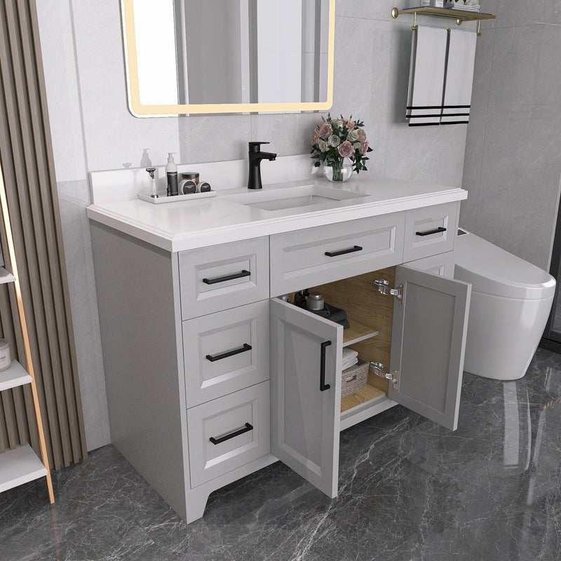 48" Bathroom Vanity with Sink Combo, Modern Undermount Small Single Bathroom Cabinet Set, Includes Countertop & Integrated Sink, Soft Closing Doors & Drawers, Bathroom Dresser Light Gray - Supfirm