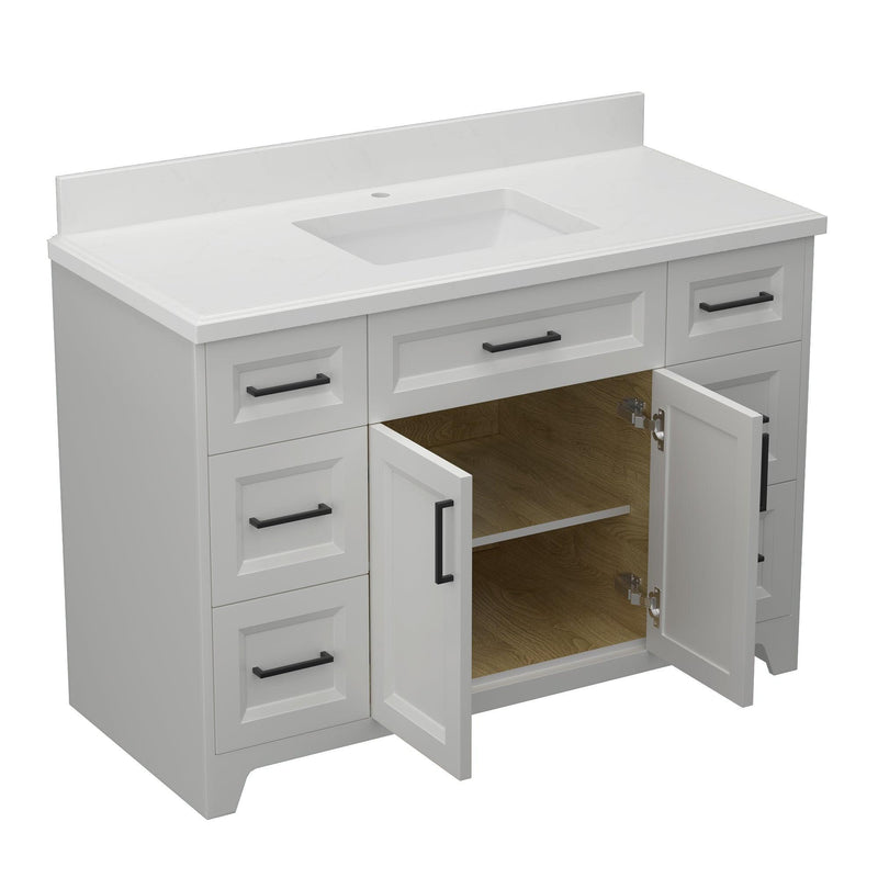 48" Bathroom Vanity with Sink Combo, Modern Undermount Small Single Bathroom Cabinet Set, Includes Countertop & Integrated Sink, Soft Closing Doors & Drawers, Bathroom Dresser Light Gray - Supfirm