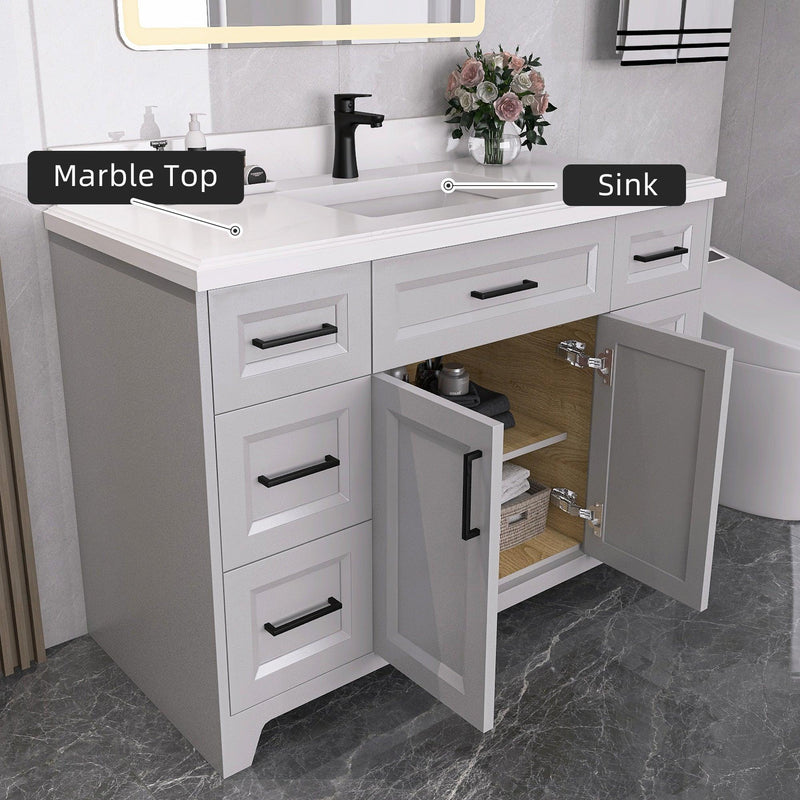 48" Bathroom Vanity with Sink Combo, Modern Undermount Small Single Bathroom Cabinet Set, Includes Countertop & Integrated Sink, Soft Closing Doors & Drawers, Bathroom Dresser Light Gray - Supfirm