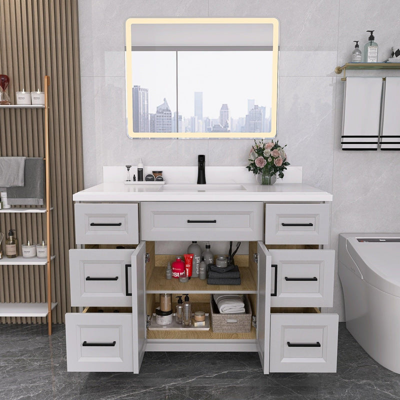 48" Bathroom Vanity with Sink Combo, Modern Undermount Small Single Bathroom Cabinet Set, Includes Countertop & Integrated Sink, Soft Closing Doors & Drawers, Bathroom Dresser Light Gray - Supfirm