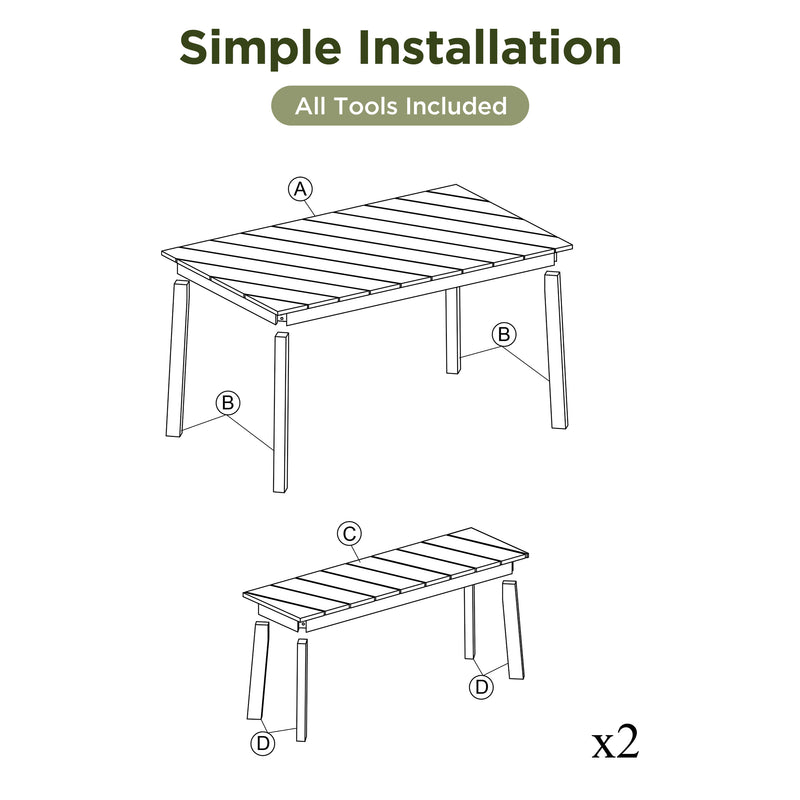 Supfirm GO 3 Pieces Acacia Wood Table Bench Dining Set For Outdoor & Indoor Furniture With 2 Benches, Picnic Beer Table for Patio, Porch, Garden, Poolside, Natural