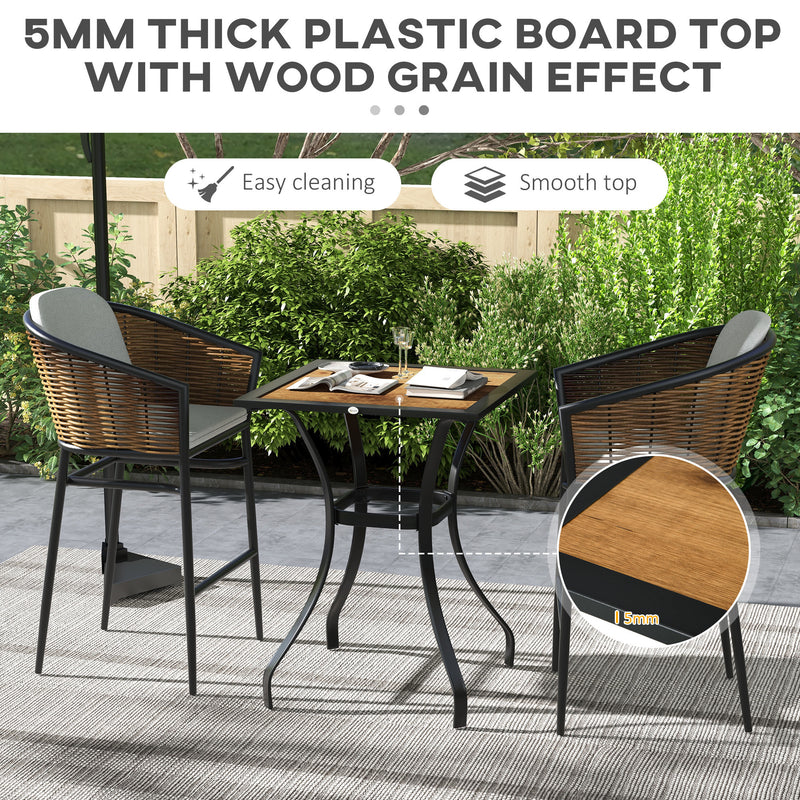 Supfirm 28" Outdoor Dining Table, Faux Wood Patio Furniture, Square Wood-Like Garden Table with Water Safe Design for Deck, Backyard, Lawn, Brown