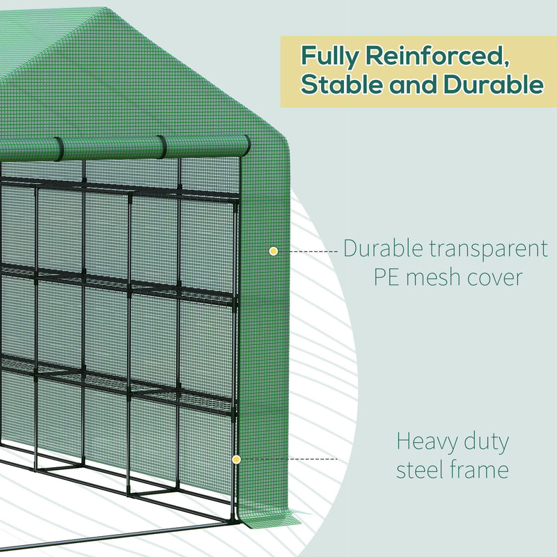 Supfirm Walk-in Greenhouse for Outdoors with Roll-up Zipper Door, 18 Shelves, PE Cover, Small & Portable Build, Heavy Duty Humidity Seal, 95.25" x 70.75" x 82.75", Green