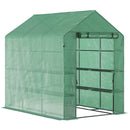 Supfirm 7' x 5' x 6.5' Walk-in Greenhouse, PE Cover, 3-Tier Shelves, Steel Frame Hot house, Roll-Up Zipper Door for Flowers, Vegetables, Saplings, Tropical Plants, Green