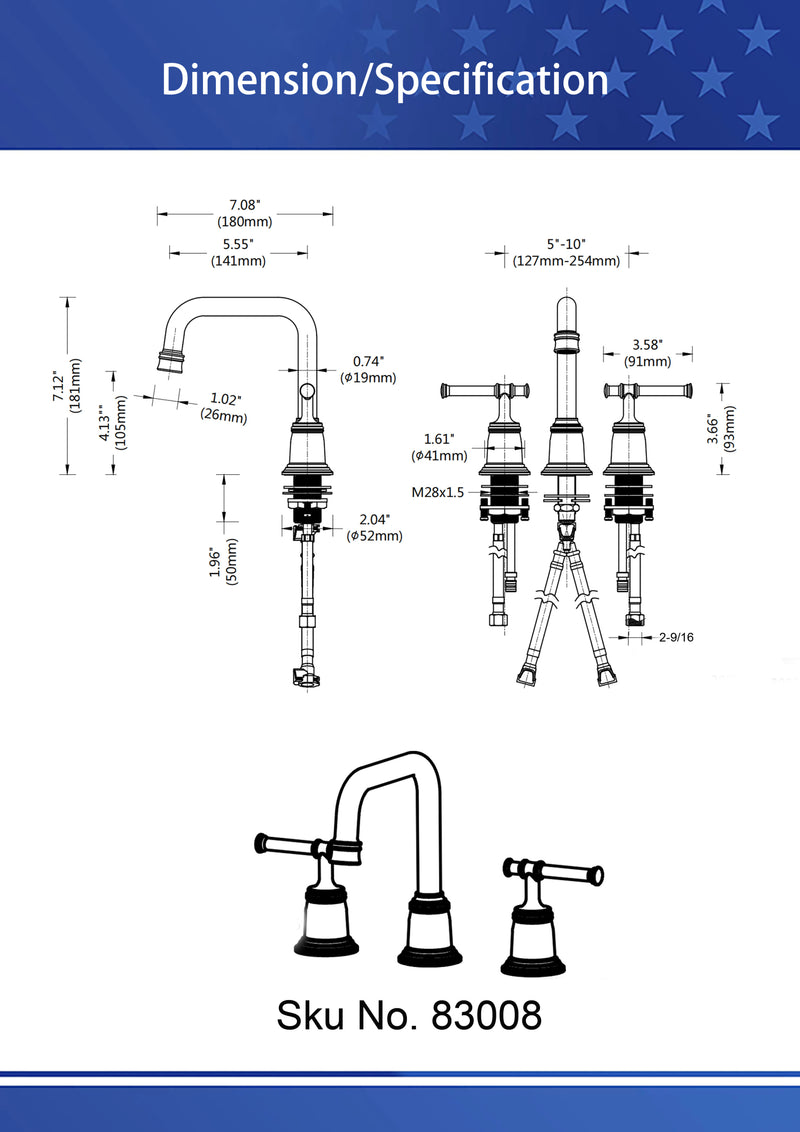 Supfirm Widespread Bathroom Faucet With Drain Assembly