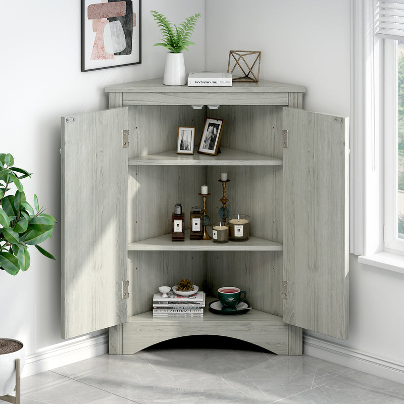 Supfirm Oak Triangle Bathroom Storage Cabinet with Adjustable Shelves, Freestanding Floor Cabinet for Home Kitchen