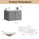 Supfirm 24' Metal Wall Mounted Bathroom Vanity with White sink,Two Metal Soft Close Cabinet Doors, Metal,Excluding faucets,Grey - Supfirm