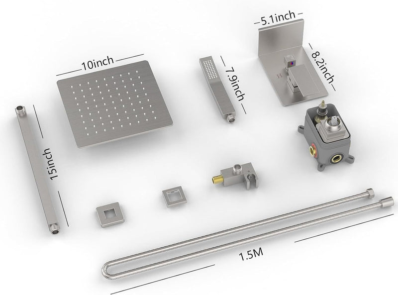 Supfirm Rainfall Shower System With Storage Rack 10 inch Shower Faucet Set Brushed Nickel with High Pressure with Square Shower Head Luxury Shower Set Wall Mount