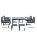 Supfirm 9 Pieces Patio Dining Sets Outdoor Space Saving Rattan Chairs with Glass Table Top Grey Wicker + Dark Grey Cushion