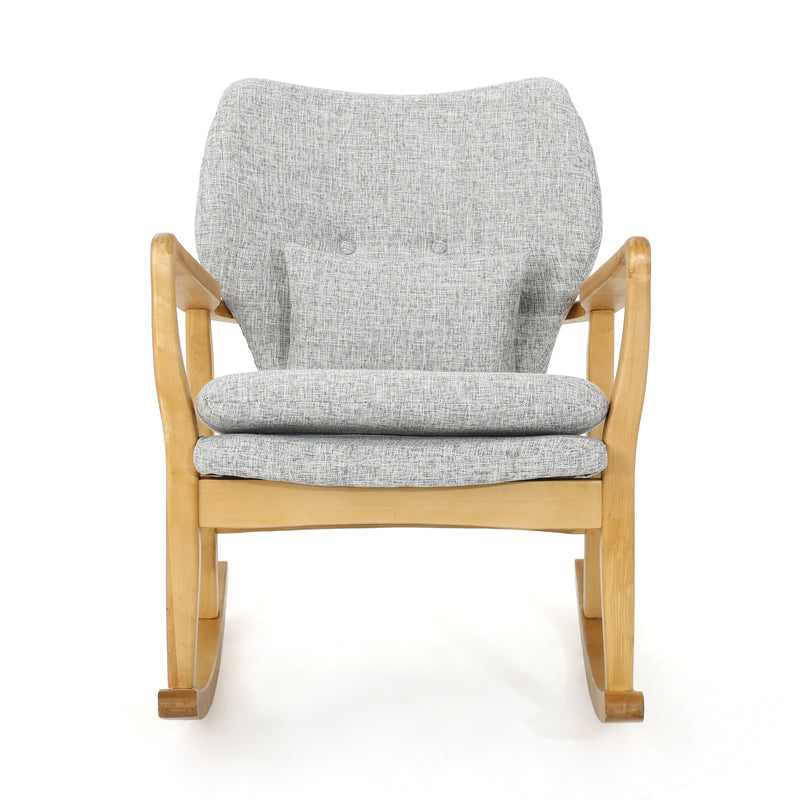 Supfirm Solid Wood Rocking Chair with Light Gray Linen Cushion