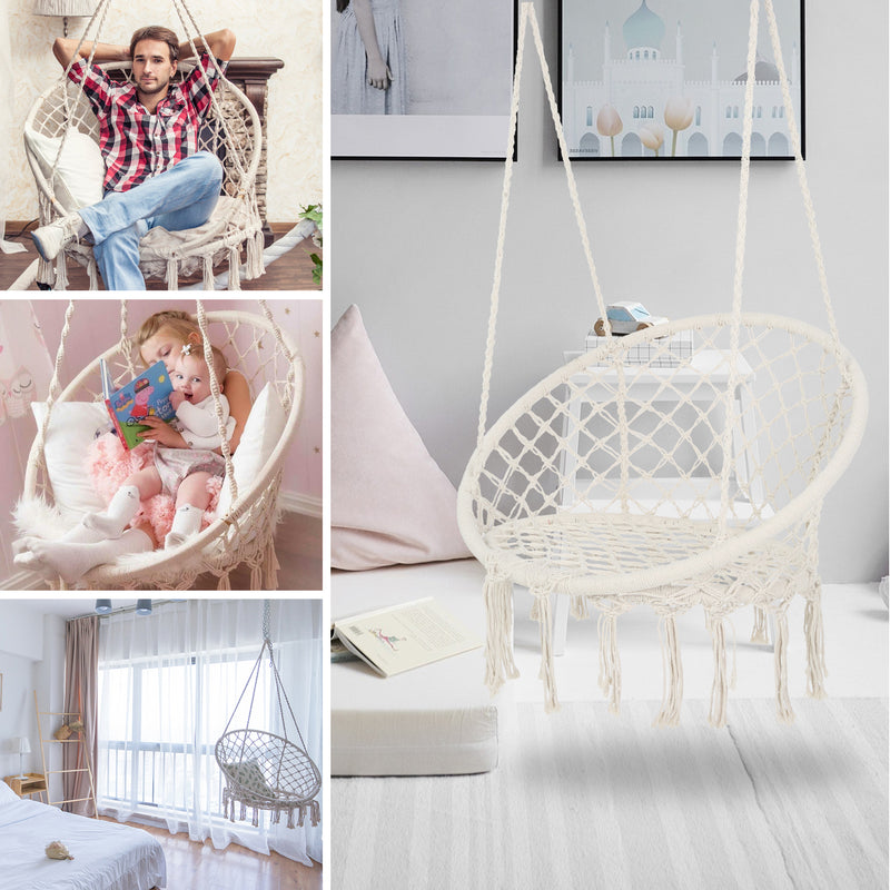 Supfirm Hammock Chair Macrame Swing  Max 330 Lbs Hanging Cotton Rope Hammock Swing Chair for Indoor and Outdoor