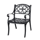 Supfirm 2 Piece Outdoor Dining Chairs, Cast Aluminum Chairs with Armrest, Patio Bistro Chair Set of 2 for Garden, Backyard (Flower pattern 2 Chairs)