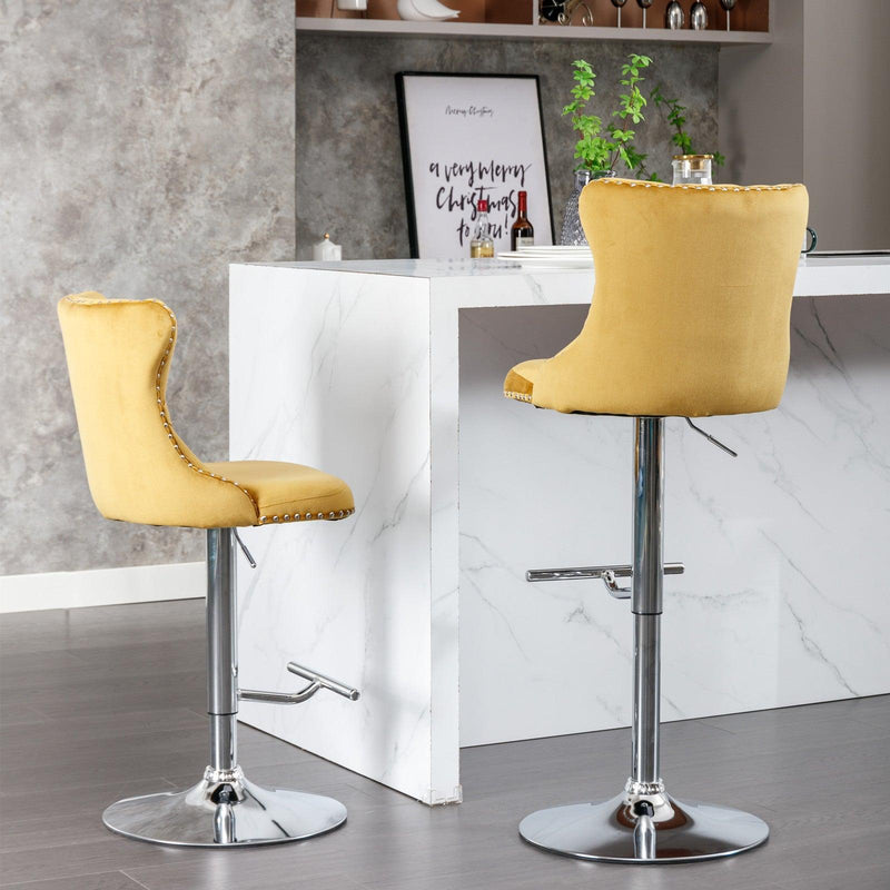 A&A Furniture,Swivel Velvet Barstools Adjusatble Seat Height from 25-33 Inch, Modern Upholstered Chrome base Bar Stools with Backs Comfortable Tufted for Home Pub and Kitchen Island（Gold,Set of 2） - Supfirm