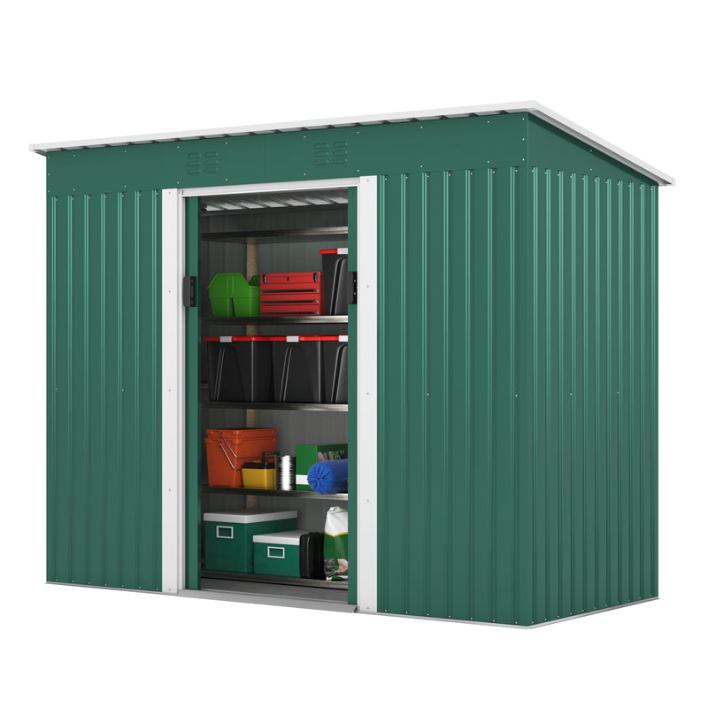 Supfirm 4.2 x 9.1 Ft Outdoor Storage Shed, Metal Tool Shed with Lockable Doors Vents, Utility Garden Shed for Patio Lawn Backyard, Green