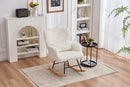 Supfirm Rocking Chair Nursery, Solid Wood Legs Reading Chair with Lazy plush Upholstered and Waist Pillow, Nap Armchair for Living Rooms, Bedrooms, Offices, Best Gift,White