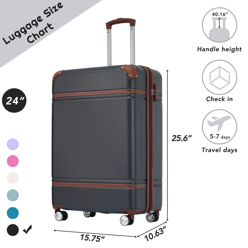 Supfirm 24 IN Luggage 1 Piece with TSA lock , Expandable Lightweight Suitcase Spinner Wheels, Vintage Luggage,Black