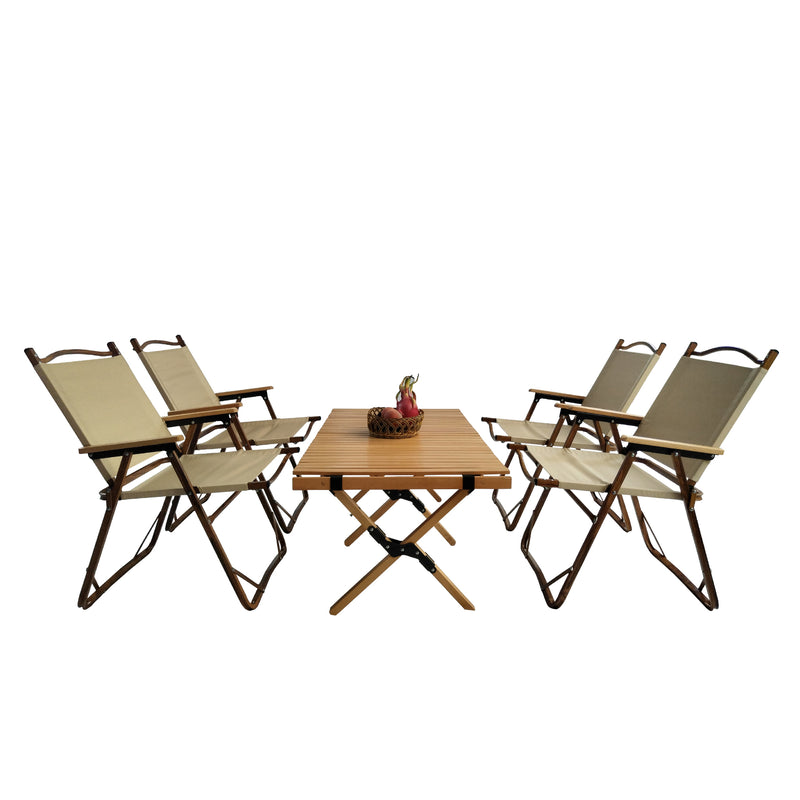 Supfirm Multi-Function Foldable and Portable Dining Set, 1 Dining Table & 4 Folding Chairs, Indoor and outdoor universal ,Natural